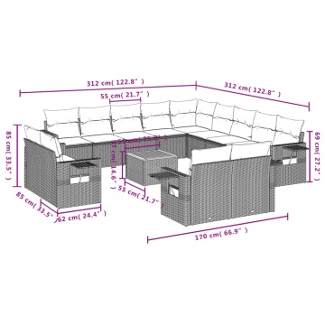Set mobilier de grădină cu perne, 14 piese, negru, poliratan - Img 3