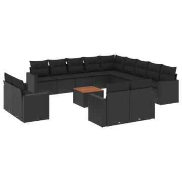 Set mobilier de grădină cu perne, 14 piese, negru, poliratan - Img 2