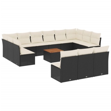 Set mobilier de grădină cu perne, 14 piese, negru, poliratan - Img 2