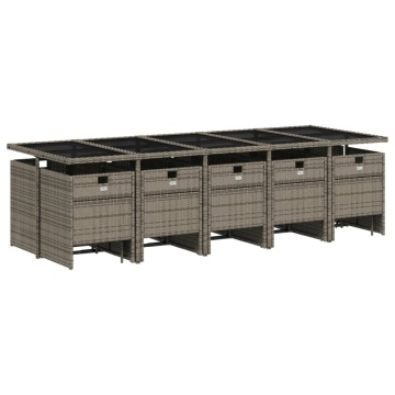 Set mobilier de grădină cu perne, 15 piese, gri, poliratan - Img 3