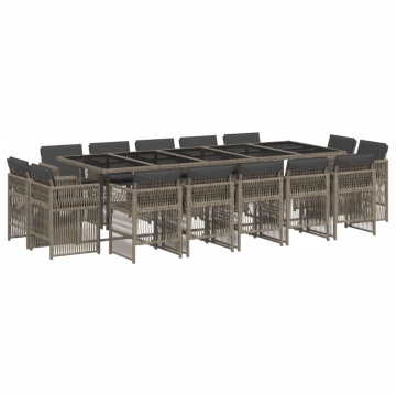 Set mobilier de grădină cu perne, 15 piese, gri, poliratan - Img 2