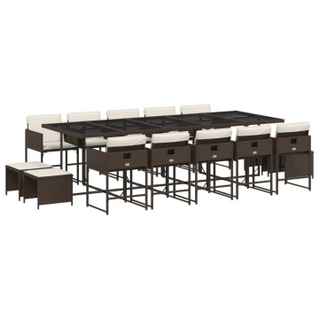 Set mobilier de grădină cu perne, 15 piese, maro, poliratan - Img 2