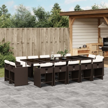 Set mobilier de grădină cu perne, 15 piese, maro, poliratan - Img 1