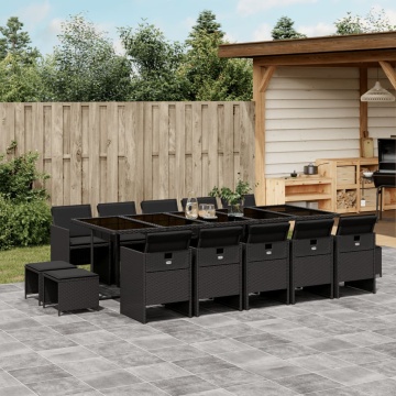 Set mobilier de grădină cu perne, 15 piese, negru, poliratan - Img 1