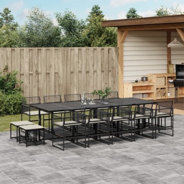 Set mobilier de grădină cu perne, 15 piese, negru, poliratan - Img 1