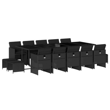 Set mobilier de grădină cu perne, 15 piese, negru, poliratan - Img 2