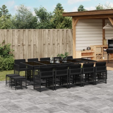 Set mobilier de grădină cu perne, 15 piese, negru, poliratan - Img 1