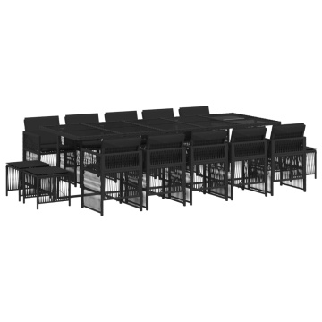 Set mobilier de grădină cu perne, 15 piese, negru, poliratan - Img 2