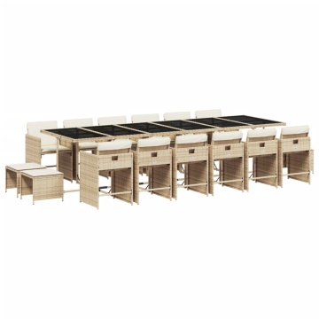 Set mobilier de grădină cu perne, 17 piese, bej, poliratan - Img 2