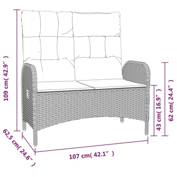 Set mobilier de grădină cu perne, 2 piese, gri, poliratan - Img 6
