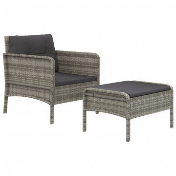 Set mobilier de grădină cu perne, 2 piese, gri, poliratan - Img 3