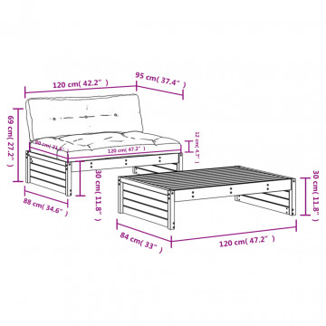 Set mobilier de grădină cu perne, 2 piese, lemn de pin tratat - Img 7