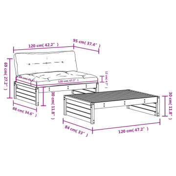 Set mobilier de grădină cu perne, 2 piese, lemn masiv - Img 7