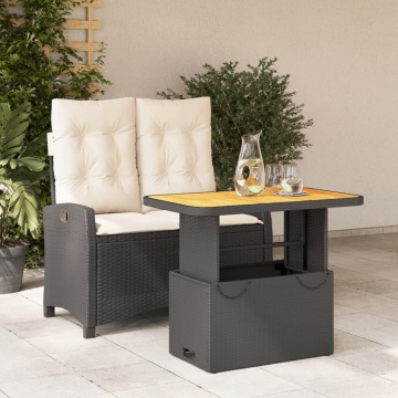 Set mobilier de grădină cu perne, 2 piese, negru, poliratan - Img 1