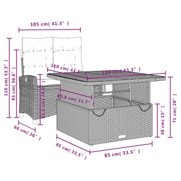 Set mobilier de grădină cu perne, 2 piese, negru, poliratan - Img 7
