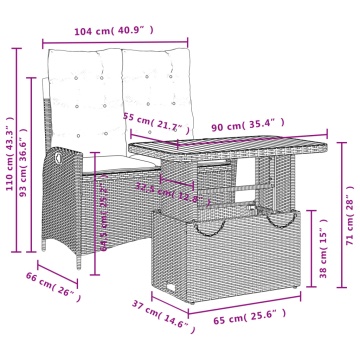 Set mobilier de grădină cu perne, 2 piese, negru, poliratan - Img 7
