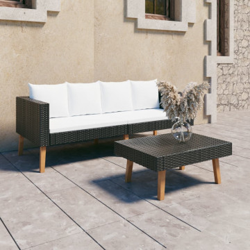Set mobilier de grădină cu perne, 2 piese, negru, poliratan - Img 1