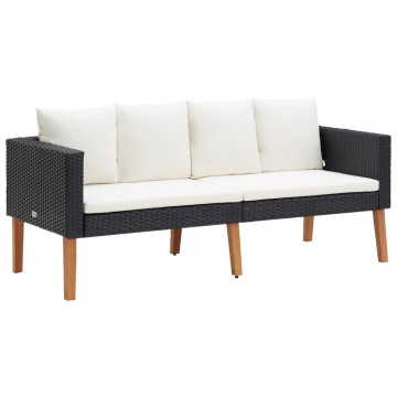 Set mobilier de grădină cu perne, 2 piese, negru, poliratan - Img 3
