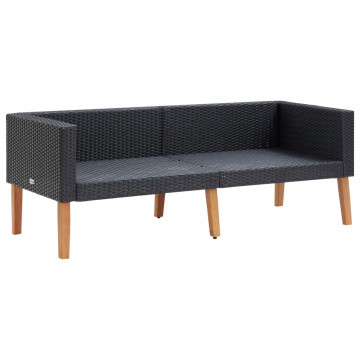 Set mobilier de grădină cu perne, 2 piese, negru, poliratan - Img 8