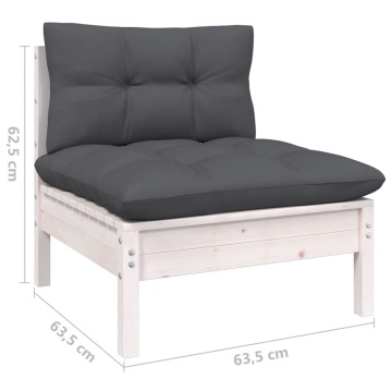 Set mobilier de grădină cu perne, 3 piese, alb, lemn masiv pin - Img 7