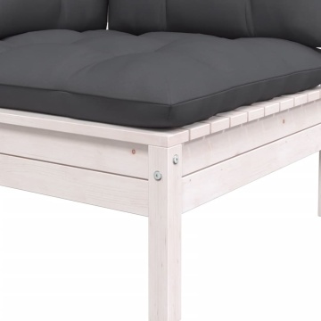 Set mobilier de grădină cu perne, 3 piese, alb, lemn masiv pin - Img 5