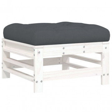 Set mobilier de grădină cu perne, 3 piese, alb, lemn masiv - Img 5