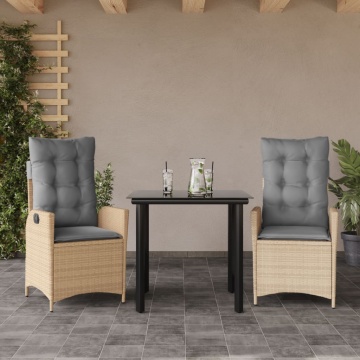 Set mobilier de grădină cu perne, 3 piese, bej, poliratan - Img 1