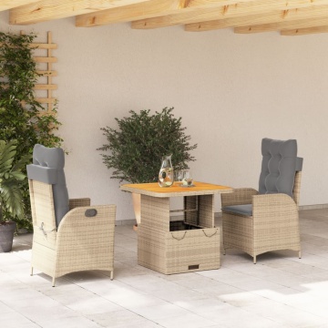 Set mobilier de grădină cu perne, 3 piese, bej, poliratan - Img 1