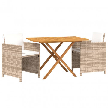 Set mobilier de grădină cu perne, 3 piese, bej - Img 3