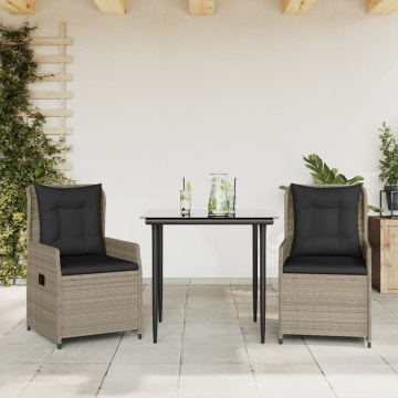 Set mobilier de grădină cu perne, 3 piese,gri deschis,poliratan - Img 1