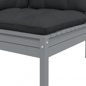 Set mobilier de grădină cu perne, 3 piese, gri, lemn masiv pin - Img 8