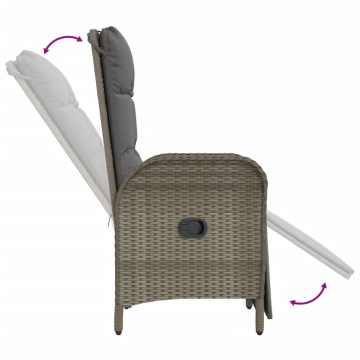 Set mobilier de grădină cu perne, 3 piese, gri, poliratan - Img 5