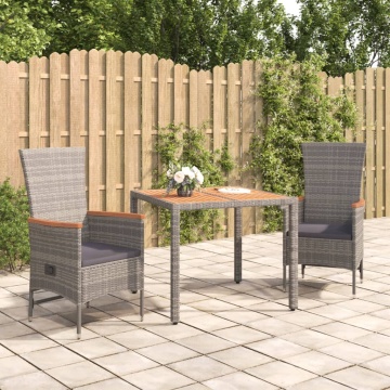 Set mobilier de grădină cu perne, 3 piese, gri, poliratan - Img 1
