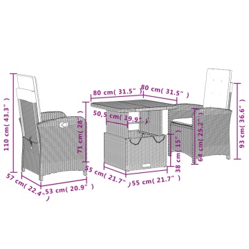 Set mobilier de grădină cu perne, 3 piese, gri, poliratan - Img 7