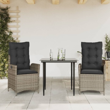 Set mobilier de grădină cu perne, 3 piese, gri, poliratan - Img 1