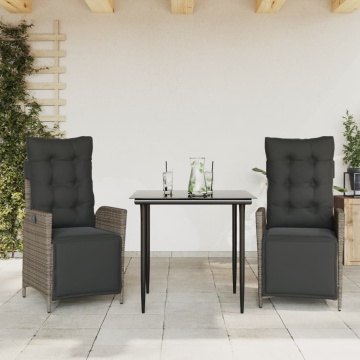 Set mobilier de grădină cu perne, 3 piese, gri, poliratan - Img 1