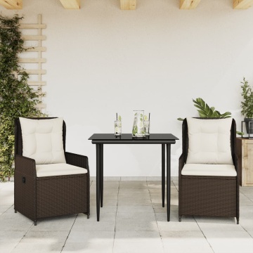Set mobilier de grădină cu perne, 3 piese, maro, poliratan - Img 1