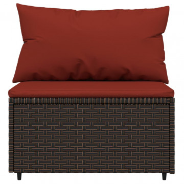 Set mobilier de grădină cu perne, 3 piese, maro, poliratan - Img 6