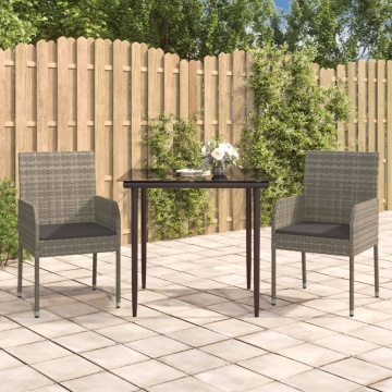 Set mobilier de grădină cu perne, 3 piese, negru/gri, poliratan - Img 1