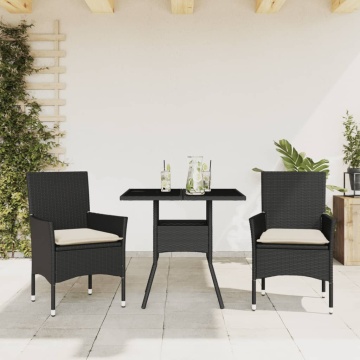 Set mobilier de grădină cu perne 3 piese negru poliratan&sticlă - Img 1