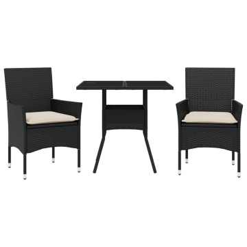Set mobilier de grădină cu perne 3 piese negru poliratan&sticlă - Img 2
