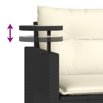 Set mobilier de grădină cu perne, 3 piese, negru, poliratan - Img 7