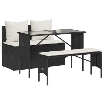 Set mobilier de grădină cu perne, 3 piese, negru, poliratan - Img 2