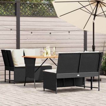 Set mobilier de grădină cu perne, 3 piese, negru, poliratan - Img 1