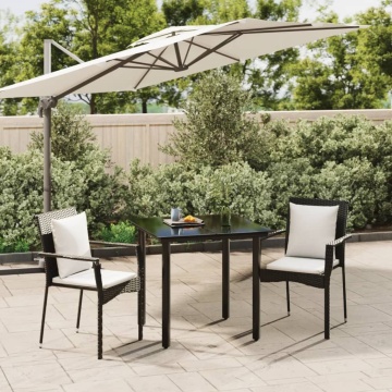 Set mobilier de grădină cu perne, 3 piese, negru, poliratan - Img 1