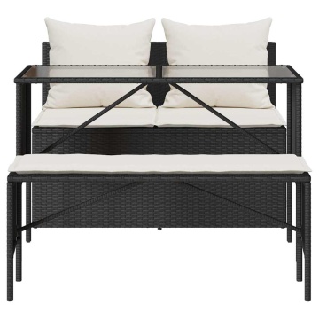 Set mobilier de grădină cu perne, 3 piese, negru, poliratan - Img 6