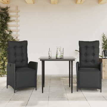 Set mobilier de grădină cu perne, 3 piese, negru, poliratan - Img 1