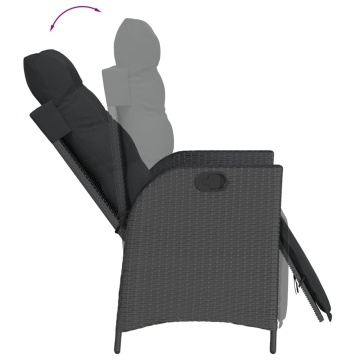 Set mobilier de grădină cu perne, 3 piese, negru, poliratan - Img 4
