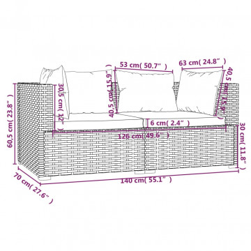 Set mobilier de grădină cu perne, 3 piese, negru, poliratan - Img 6