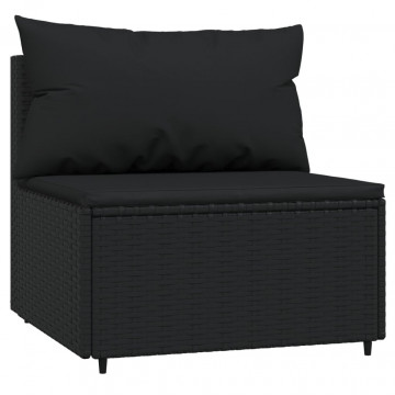 Set mobilier de grădină cu perne, 3 piese, negru, poliratan - Img 5